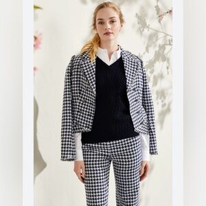 ETCETERA 12 SPRING Old Money Chanel Core Houndstooth Tweed Boucle Peplum Blazer